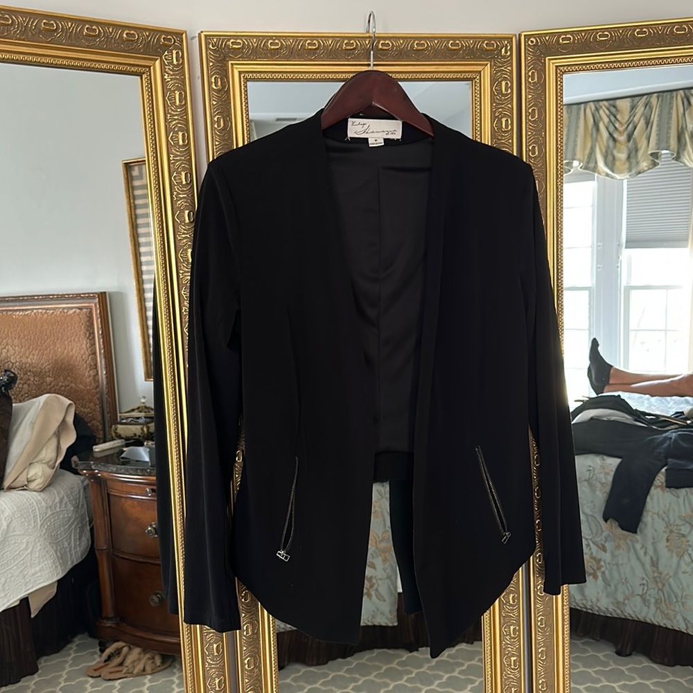 Vintage Havana black open from no collar blazer/jacket